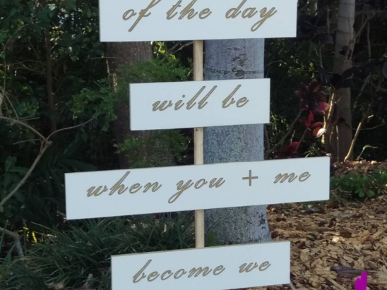 Decorative marriage ceremony sign for wedding in Townsville with celebrant Amanda Medill