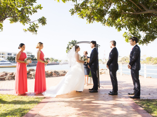 Waterfront wedding ceremony in Townsville with marriage celebrant Amanda Medill